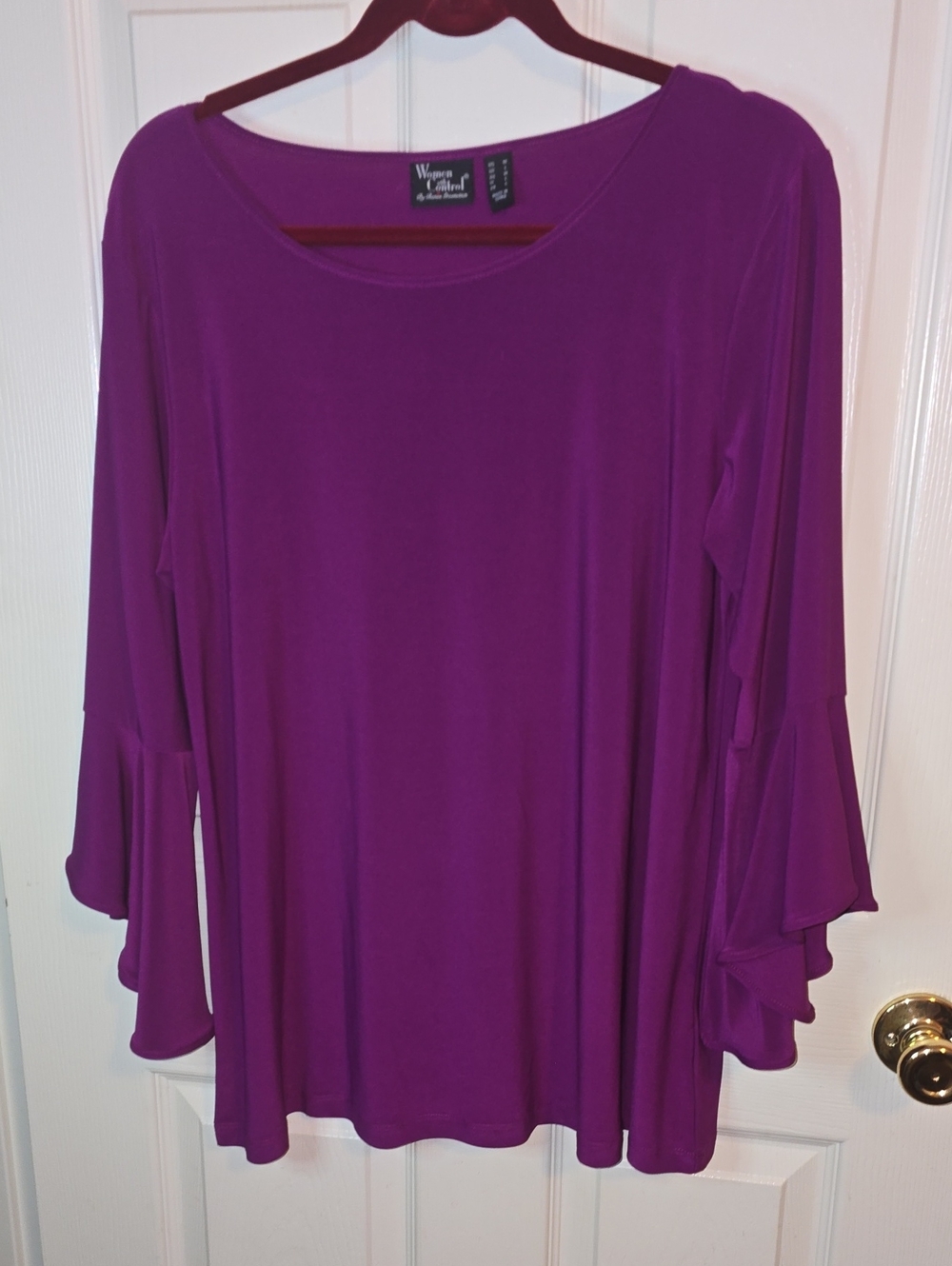 Woman Within Purple Ruffle-Sleeve Long Sleeve Tee